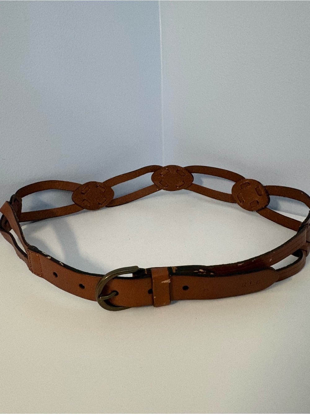 Ralph Lauren Brown Braided Leather Women’s Belt with Round Medallions